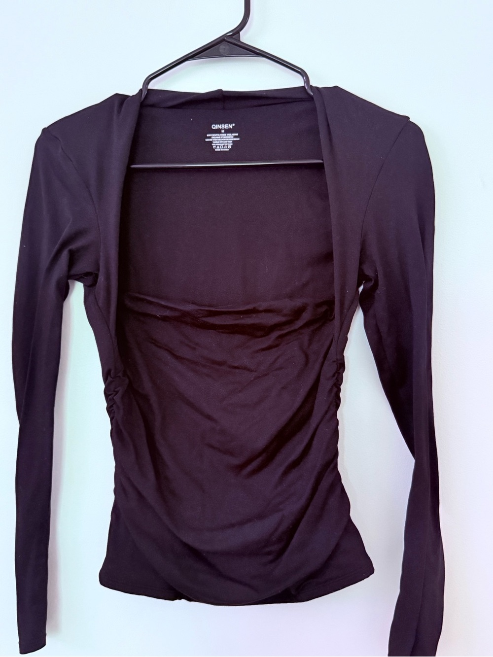 Ginsen Black Long-Sleeve Ruched Open-Front Top - Women's